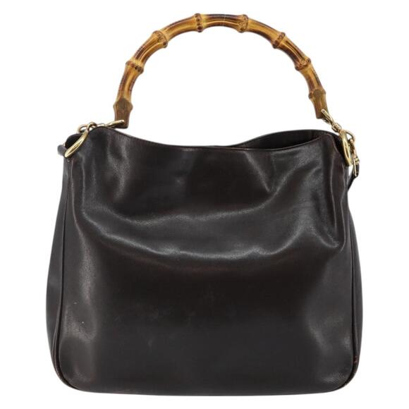 GUCCI Bamboo Hand Bag Leather Brown Gold 001 3444 001 3444 - Picture 3 of 12
